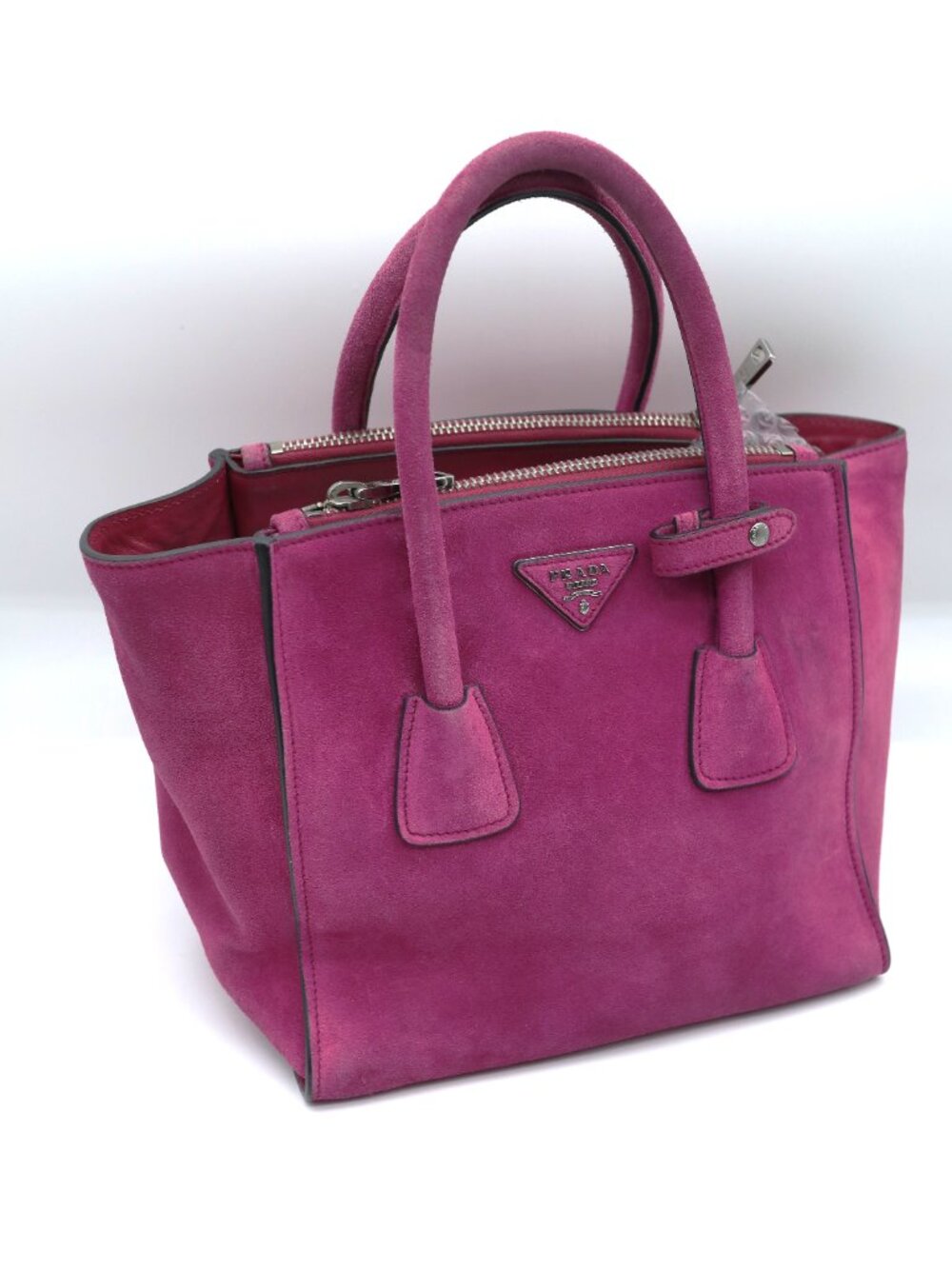 Prada Scamosciato Twin Pocket Tote Pink Suede Leather Shoulder Bag - Picture 5 of 15